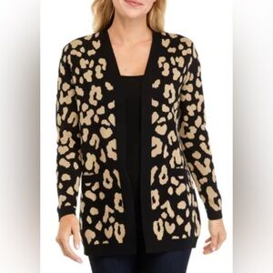 Kim Rogers Black and Tan Animal Print Cardigan. Sz. M